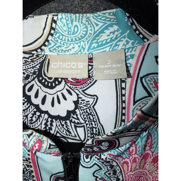 Chico's Zenergy Paisley Print Full Zip Windbreaker Jacket Blue Pink Size 2 / L - Picture 3 of 7
